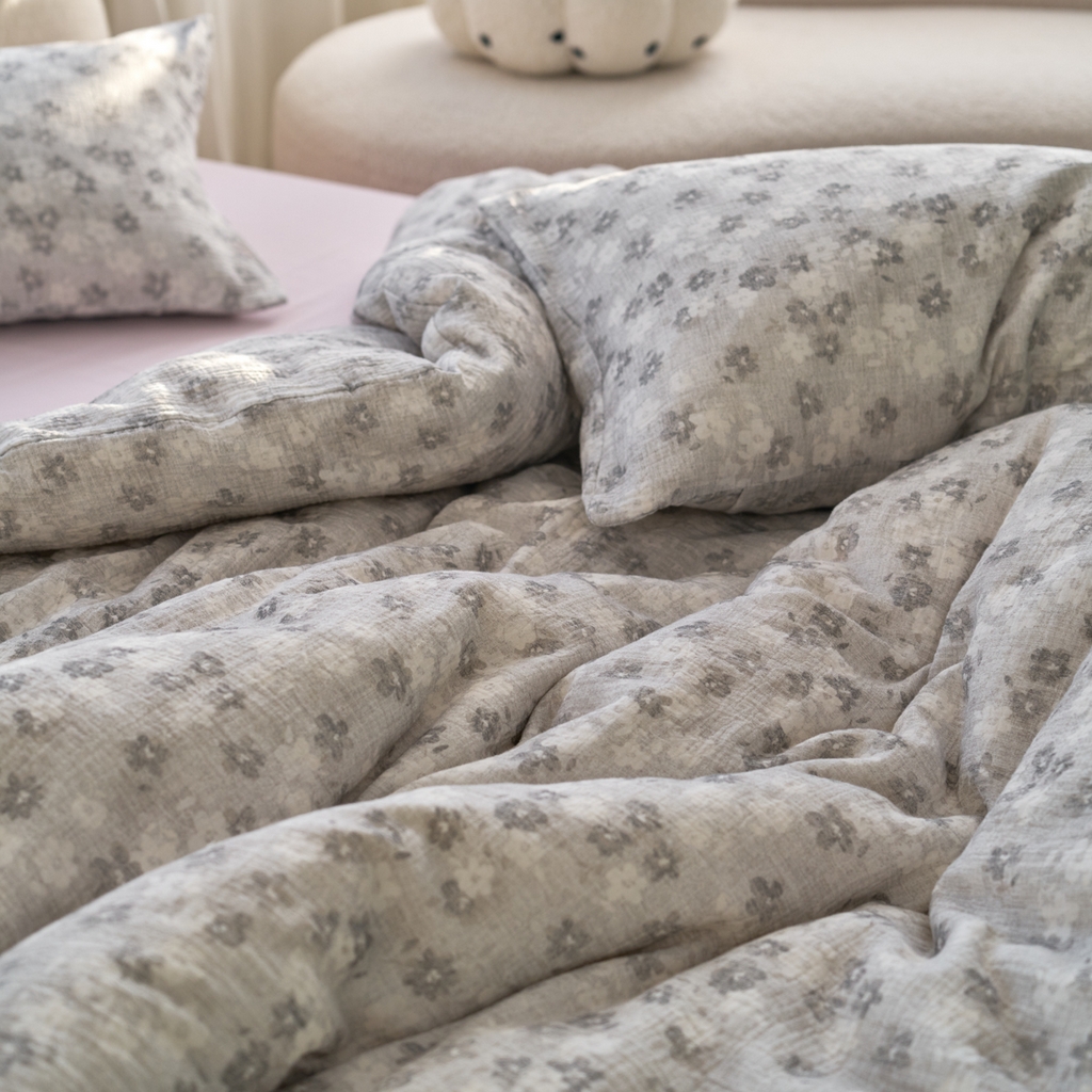 91家纺网 家纺一手货源 找家纺 洋铭区（原狠狠爱） 2025新款皱皱纱A类全棉纯棉人字纹四件套系列 水墨意境