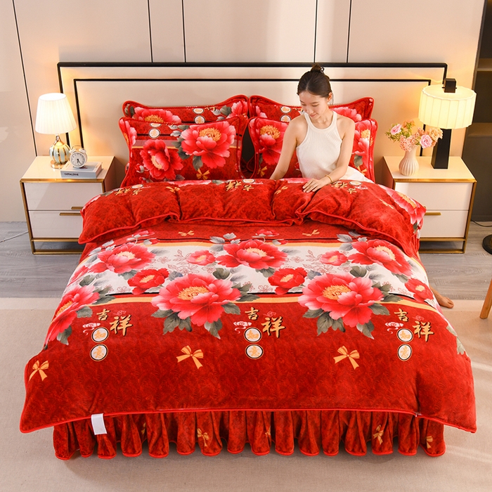 雨洋2025新款加厚保暖8.5斤牛奶绒金貂婴儿绒四件套 吉祥如意