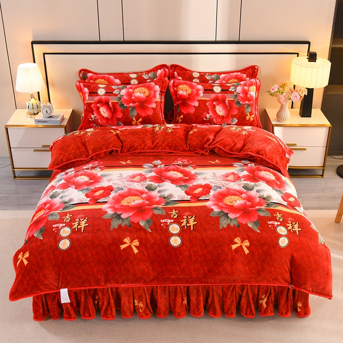 91家纺网 家纺一手货源 找家纺 雨洋2025新款加厚保暖8.5斤牛奶绒金貂婴儿绒四件套 吉祥如意