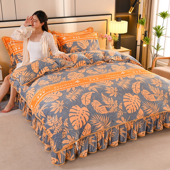 91家纺网 家纺一手货源 找家纺 雨洋2025新款加厚保暖8.5斤牛奶绒金貂婴儿绒四件套 秋意