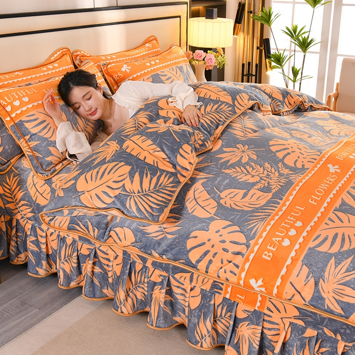 91家纺网 家纺一手货源 找家纺 雨洋2025新款加厚保暖8.5斤牛奶绒金貂婴儿绒四件套 秋意