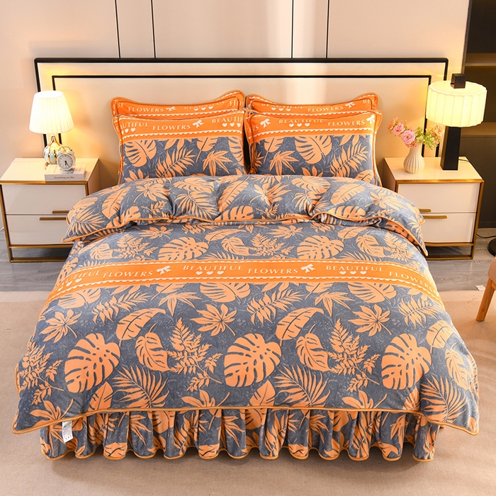 91家纺网 家纺一手货源 找家纺 雨洋2025新款加厚保暖8.5斤牛奶绒金貂婴儿绒四件套 秋意