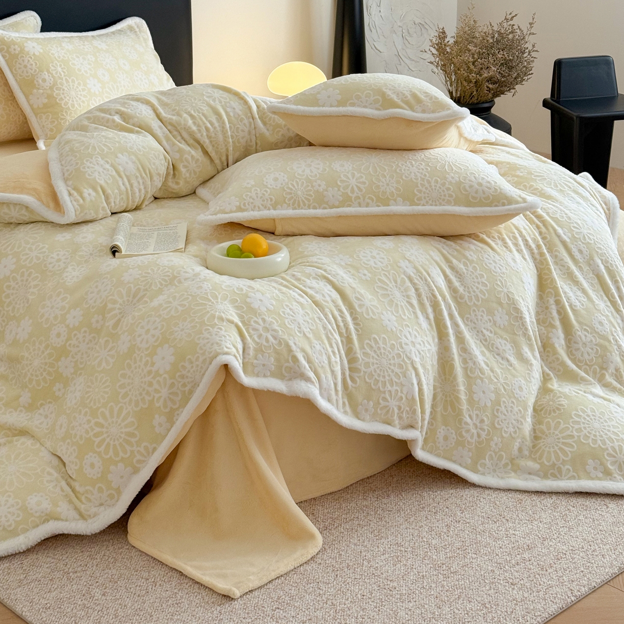 91家纺网 家纺一手货源 找家纺 沐棉家居 2025新款高克重立体雕花牛奶绒保暖四件套 曼苏雅