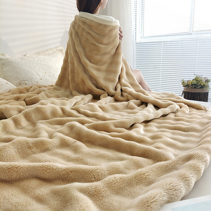 91家纺网 家纺一手货源 找家纺 伊凡毯业 2025新款260克云貂绒毛毯盖毯子直播爆款跑量毛毯 泡泡毯-卡其