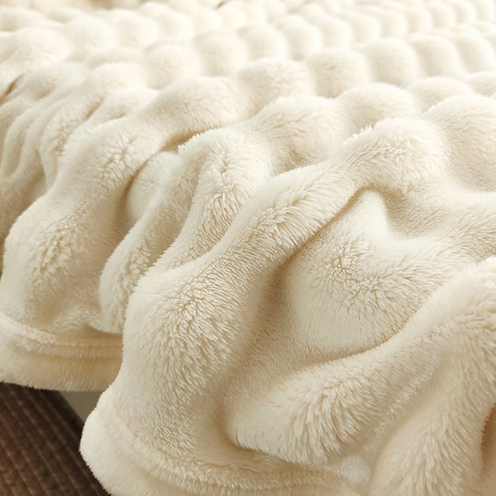 91家纺网 家纺一手货源 找家纺 伊凡毯业 2025新款260克云貂绒毛毯盖毯子直播爆款跑量毛毯 泡泡毯-米白