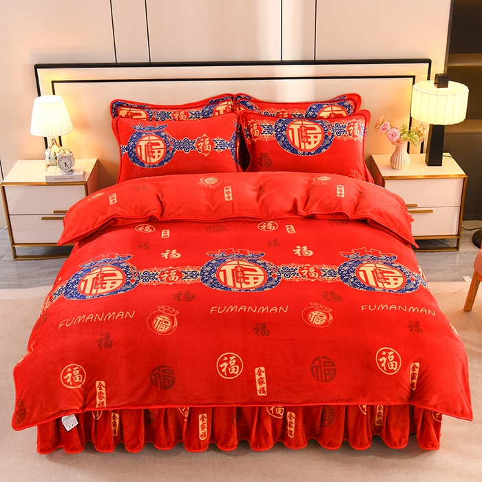 91家纺网 家纺一手货源 找家纺 雨洋2025新款加厚保暖8.5斤牛奶绒金貂婴儿绒四件套 全家福