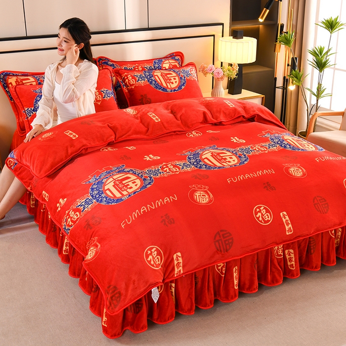 91家纺网 家纺一手货源 找家纺 雨洋2025新款加厚保暖8.5斤牛奶绒金貂婴儿绒四件套 全家福