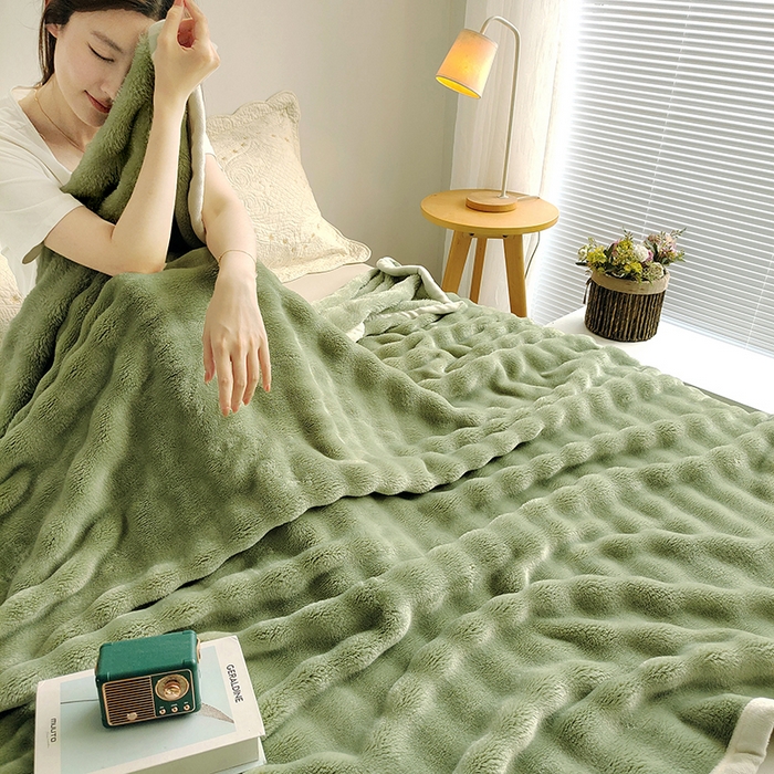 91家纺网 家纺一手货源 找家纺 伊凡毯业 2025新款260克云貂绒毛毯盖毯子直播爆款跑量毛毯 泡泡毯-抹茶绿