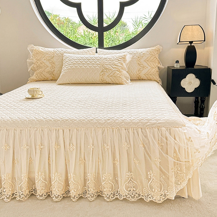 91家纺网 家纺一手货源 找家纺 （总）罗艺轩 2025新款全棉纯棉蕾丝刺绣琉璃单床裙床裙单件（1.5m控价135起、1.8m控价140起、1.8*2.2m控价145起、2.0m控价150起）