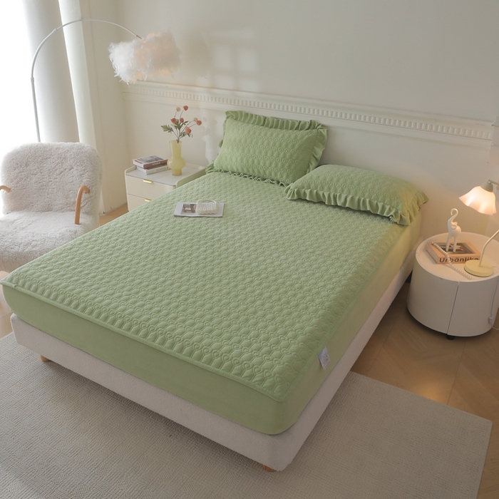 91家纺网 家纺一手货源 找家纺 怡源梦 2025新款A类牛奶绒夹棉床笠三件套-甜心公主系列 绿色