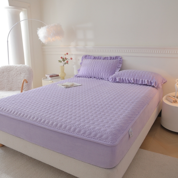 91家纺网 家纺一手货源 找家纺 怡源梦 2025新款A类牛奶绒夹棉床笠三件套-甜心公主系列 紫色