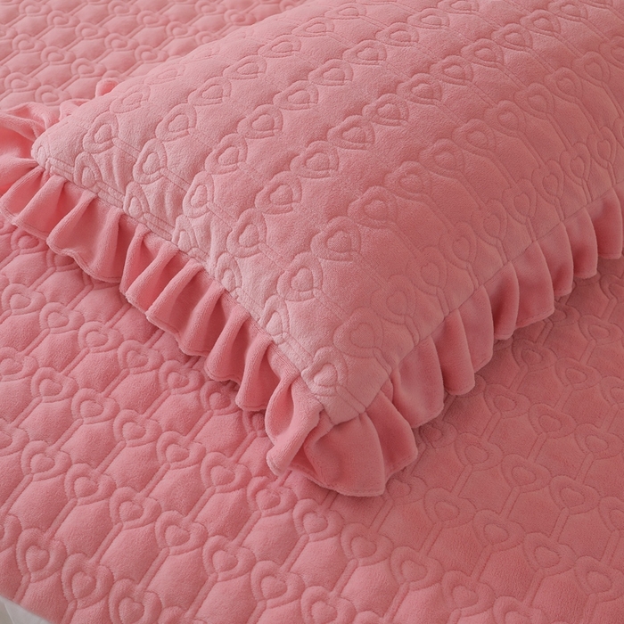 91家纺网 家纺一手货源 找家纺 怡源梦 2025新款A类牛奶绒夹棉床笠三件套-甜心公主系列 粉玉色