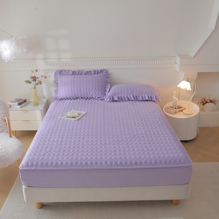 91家纺网 家纺一手货源 找家纺 怡源梦 2025新款A类牛奶绒夹棉床笠三件套-甜心公主系列 紫色