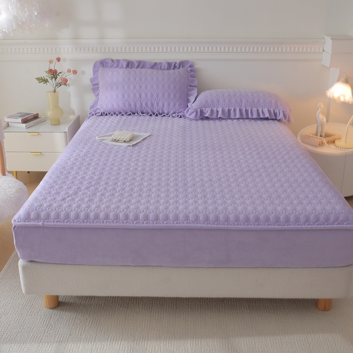 91家纺网 家纺一手货源 找家纺 怡源梦 2025新款A类牛奶绒夹棉床笠三件套-甜心公主系列 紫色