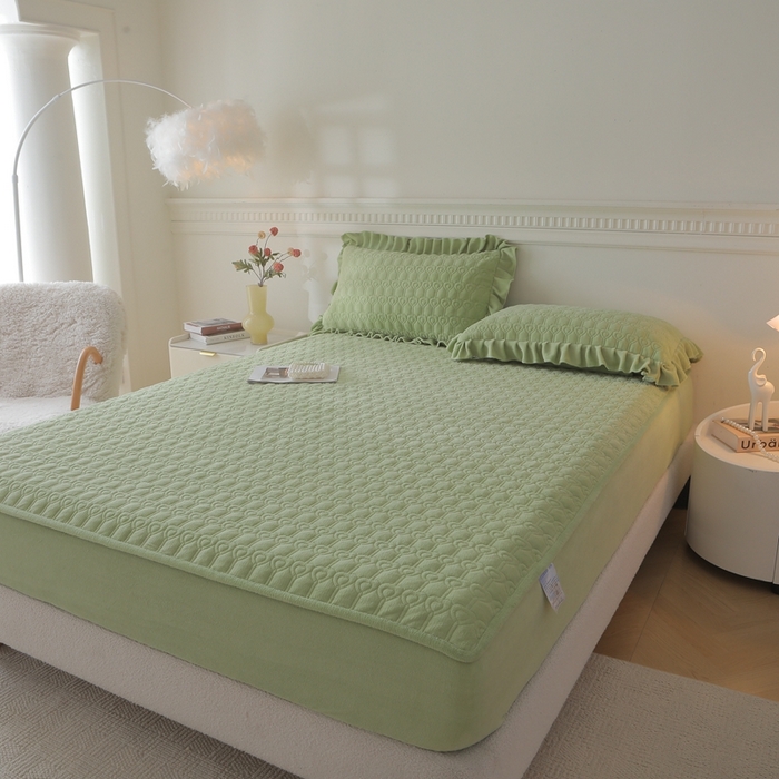 91家纺网 家纺一手货源 找家纺 怡源梦 2025新款A类牛奶绒夹棉床笠三件套-甜心公主系列 绿色