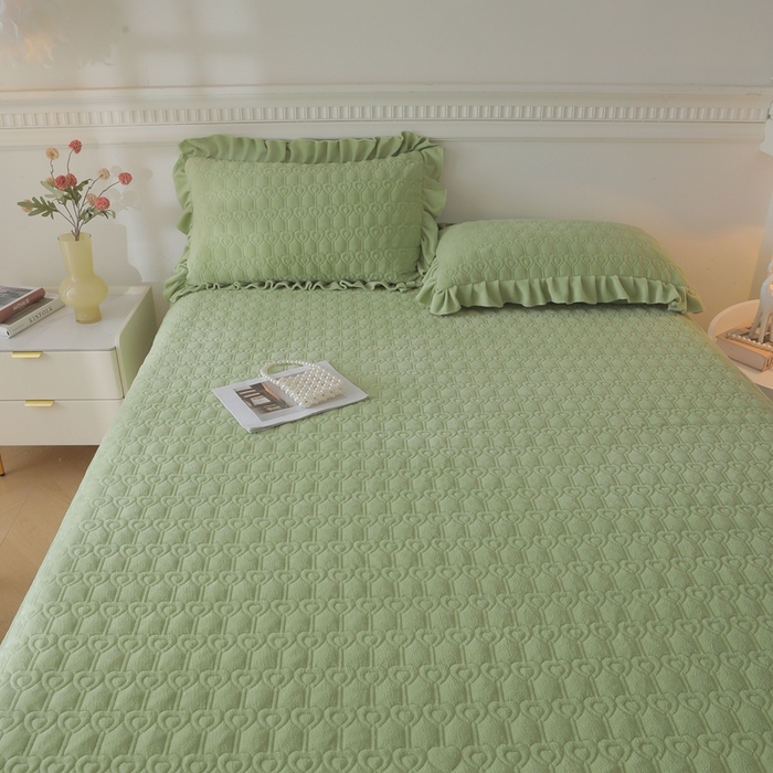 91家纺网 家纺一手货源 找家纺 怡源梦 2025新款A类牛奶绒夹棉床笠三件套-甜心公主系列 绿色