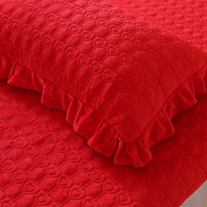 91家纺网 家纺一手货源 找家纺 怡源梦 2025新款A类牛奶绒夹棉床笠三件套-甜心公主系列 大红色