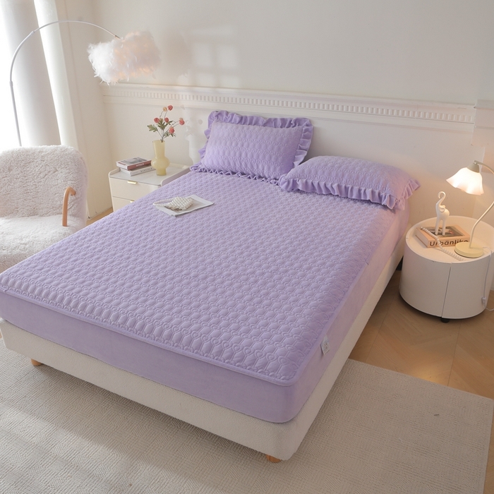 91家纺网 家纺一手货源 找家纺 怡源梦 2025新款A类牛奶绒夹棉床笠三件套-甜心公主系列 紫色