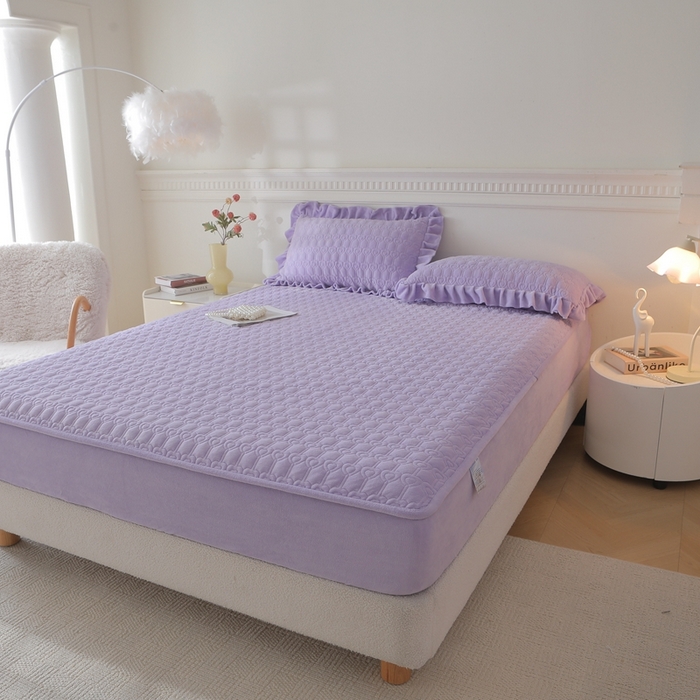 91家纺网 家纺一手货源 找家纺 怡源梦 2025新款A类牛奶绒夹棉床笠三件套-甜心公主系列 紫色