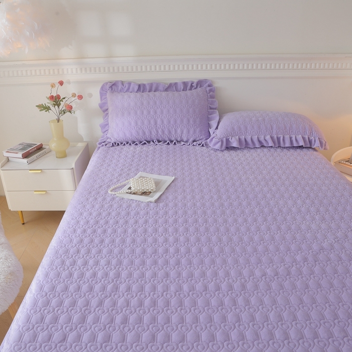 91家纺网 家纺一手货源 找家纺 怡源梦 2025新款A类牛奶绒夹棉床笠三件套-甜心公主系列 紫色