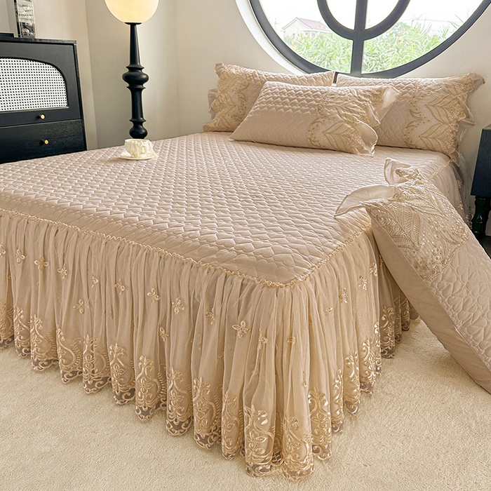 91家纺网 家纺一手货源 找家纺 罗艺轩 2025新款全棉纯棉蕾丝刺绣琉璃单床裙床裙单件（1.5m控价135起、1.8m控价140起、1.8*2.2m控价145起、2.0m控价150起） 琉璃-香槟