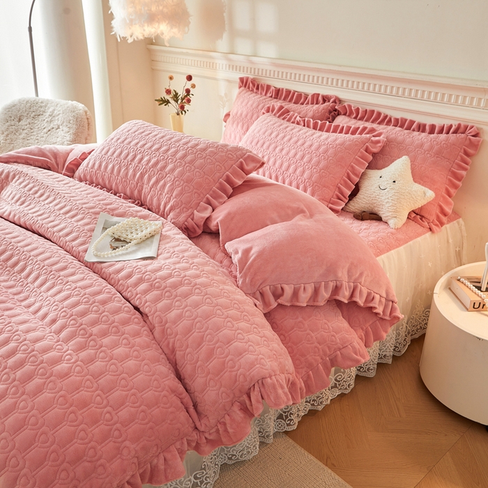 怡源梦 2025新款牛奶绒床裙四件套-甜心公主系列 粉玉色