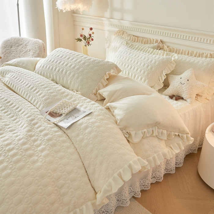 怡源梦 2025新款牛奶绒床裙四件套-甜心公主系列 米白色