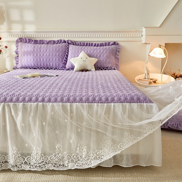 91家纺网 家纺一手货源 找家纺 怡源梦 2025新款牛奶绒床裙四件套-甜心公主系列 紫色