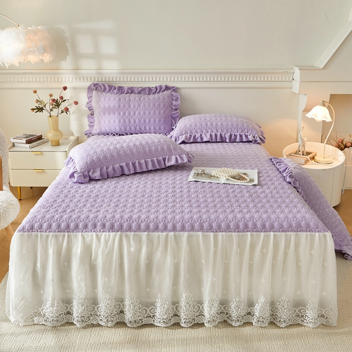 91家纺网 家纺一手货源 找家纺 怡源梦 2025新款牛奶绒床裙四件套-甜心公主系列 紫色
