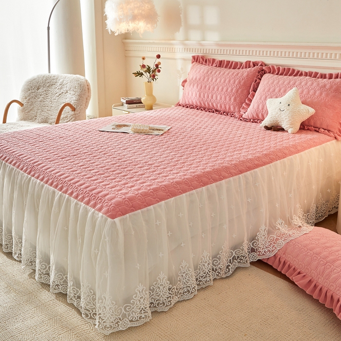 91家纺网 家纺一手货源 找家纺 怡源梦 2025新款牛奶绒床裙四件套-甜心公主系列 粉玉色