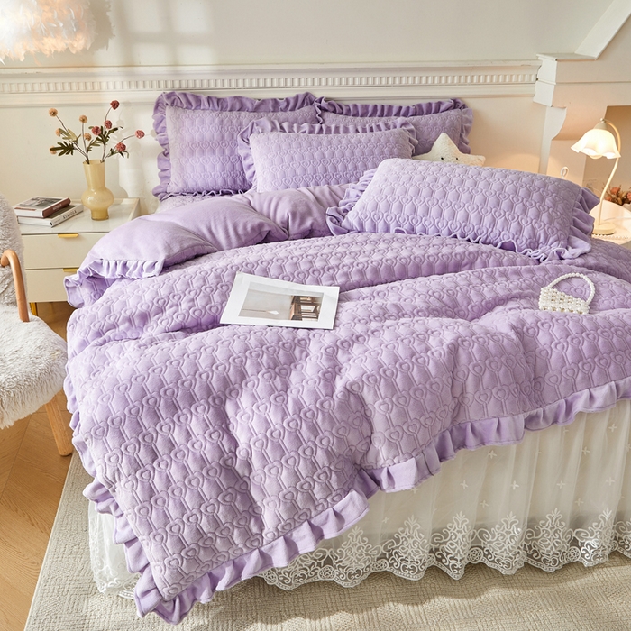 91家纺网 家纺一手货源 找家纺 怡源梦 2025新款牛奶绒床裙四件套-甜心公主系列 紫色