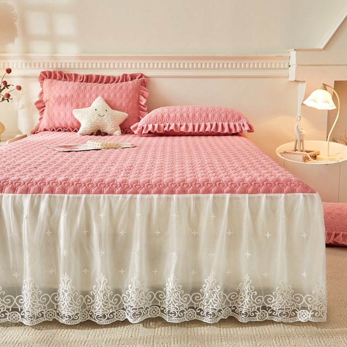 91家纺网 家纺一手货源 找家纺 怡源梦 2025新款牛奶绒床裙四件套-甜心公主系列 粉玉色