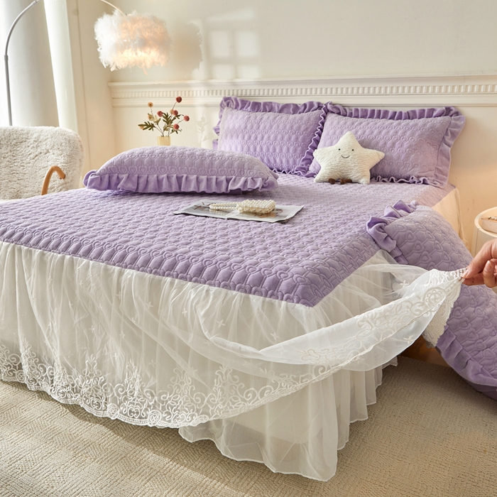 91家纺网 家纺一手货源 找家纺 怡源梦 2025新款牛奶绒床裙四件套-甜心公主系列 紫色