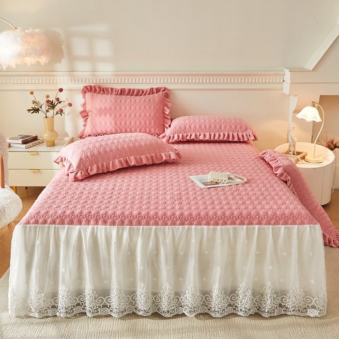 91家纺网 家纺一手货源 找家纺 怡源梦 2025新款牛奶绒床裙四件套-甜心公主系列 粉玉色