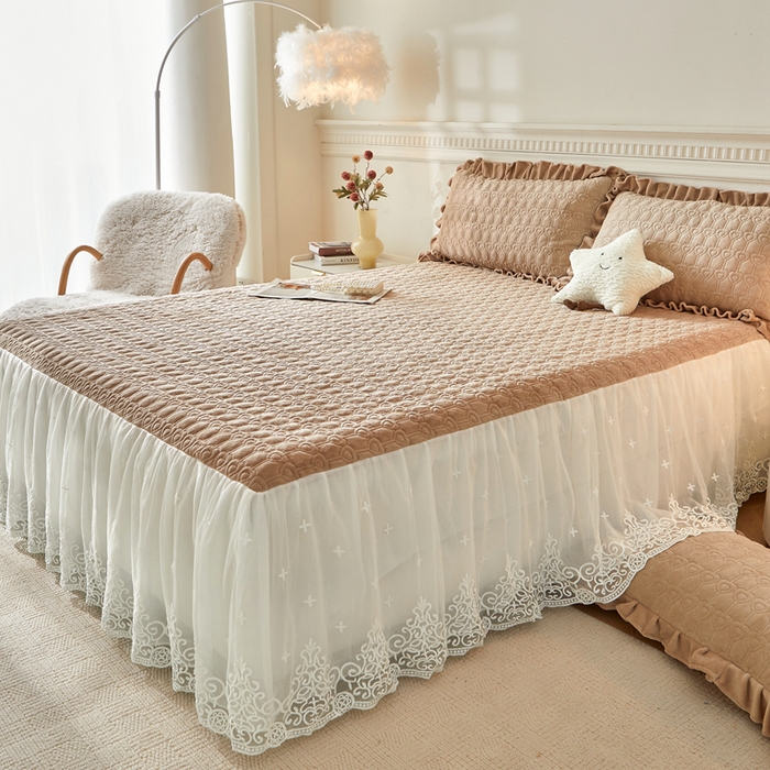 91家纺网 家纺一手货源 找家纺 怡源梦 2025新款牛奶绒床裙四件套-甜心公主系列 咖色