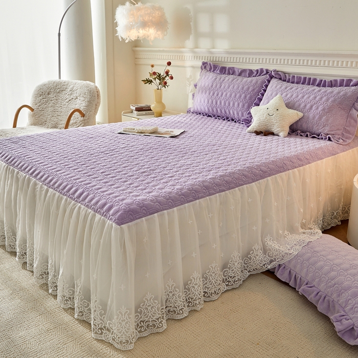 91家纺网 家纺一手货源 找家纺 怡源梦 2025新款牛奶绒床裙四件套-甜心公主系列 紫色