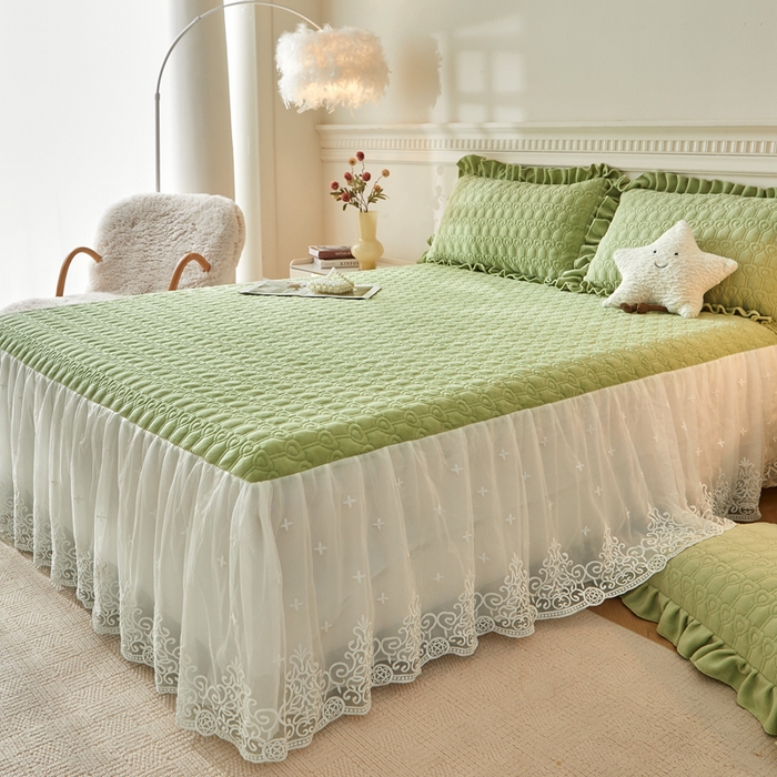 91家纺网 家纺一手货源 找家纺 怡源梦 2025新款牛奶绒床裙四件套-甜心公主系列 绿色