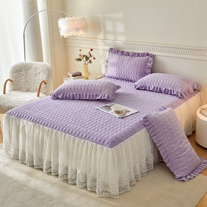 91家纺网 家纺一手货源 找家纺 怡源梦 2025新款牛奶绒床裙四件套-甜心公主系列 紫色