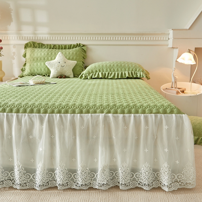 91家纺网 家纺一手货源 找家纺 怡源梦 2025新款牛奶绒床裙四件套-甜心公主系列 绿色