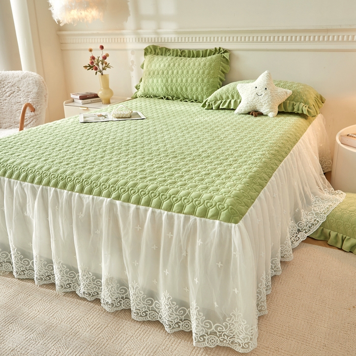 91家纺网 家纺一手货源 找家纺 怡源梦 2025新款牛奶绒床裙四件套-甜心公主系列 绿色