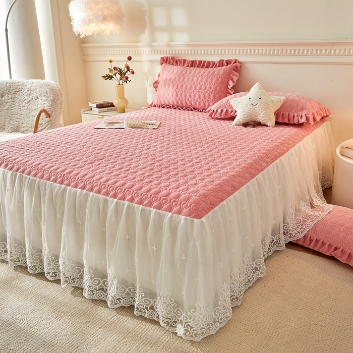 91家纺网 家纺一手货源 找家纺 怡源梦 2025新款牛奶绒床裙四件套-甜心公主系列 粉玉色