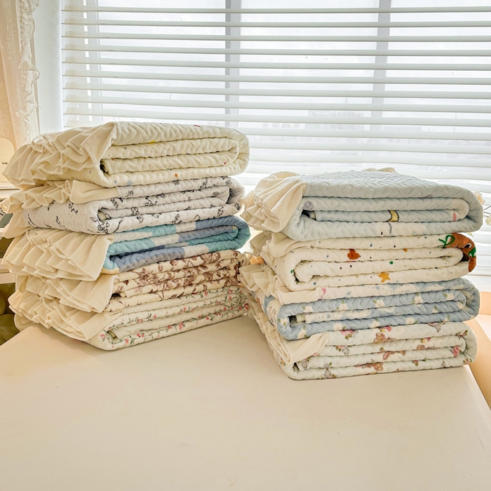 凯罗 2025新款牛奶绒花边床盖印花小清新盖毯加大牛奶绒床盖床单 组合图仅供参考