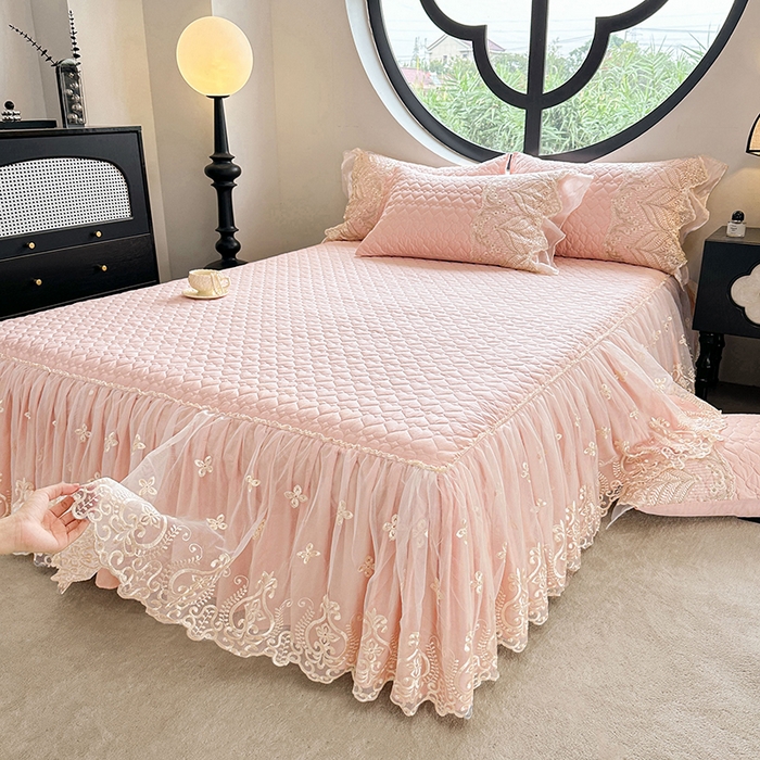 91家纺网 家纺一手货源 找家纺 罗艺轩 2025新款全棉纯棉蕾丝刺绣琉璃单床裙床裙单件（1.5m控价135起、1.8m控价140起、1.8*2.2m控价145起、2.0m控价150起） 琉璃-粉