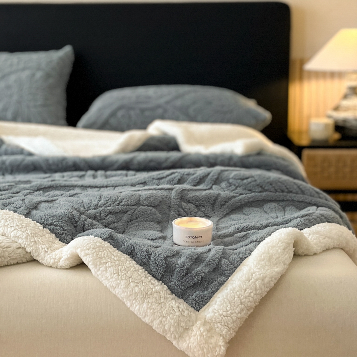 91家纺网 家纺一手货源 找家纺 欧邦 2025新款提塔芙绒绒羊羔绒毛毯-繁花 繁花-深灰