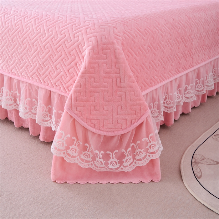 91家纺网 家纺一手货源 找家纺 （总）畅畅家纺 2025新款11斤纯色韩版冬季超柔加厚牛奶花边床盖四件套