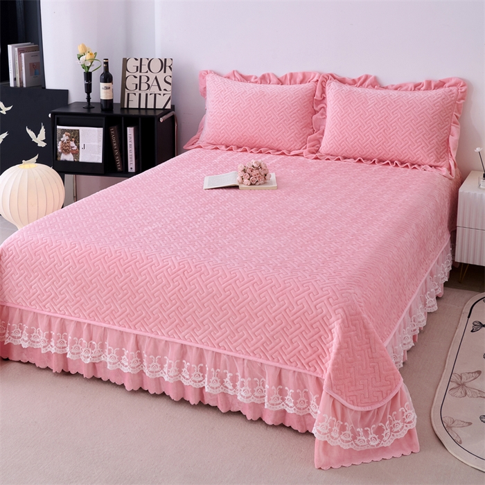 91家纺网 家纺一手货源 找家纺 （总）畅畅家纺 2025新款11斤纯色韩版冬季超柔加厚牛奶花边床盖四件套