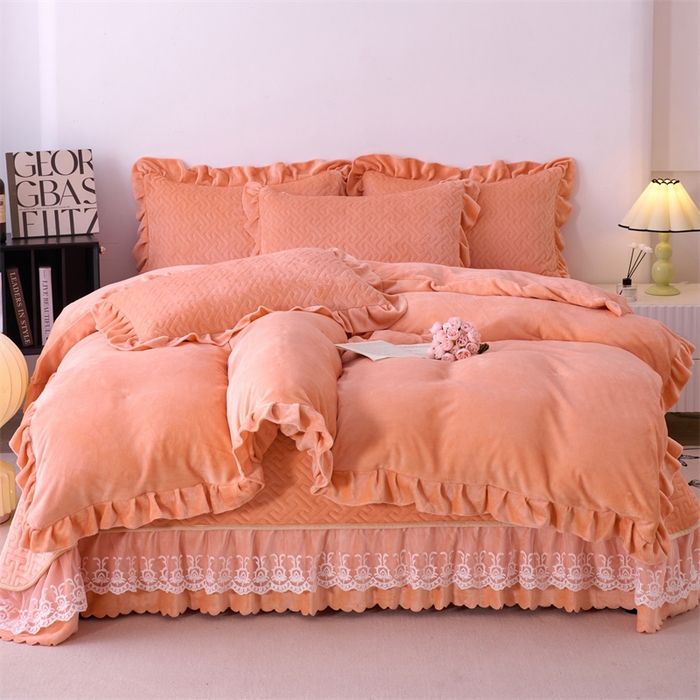 91家纺网 家纺一手货源 找家纺 （总）畅畅家纺 2025新款11斤纯色韩版冬季超柔加厚牛奶花边床盖四件套