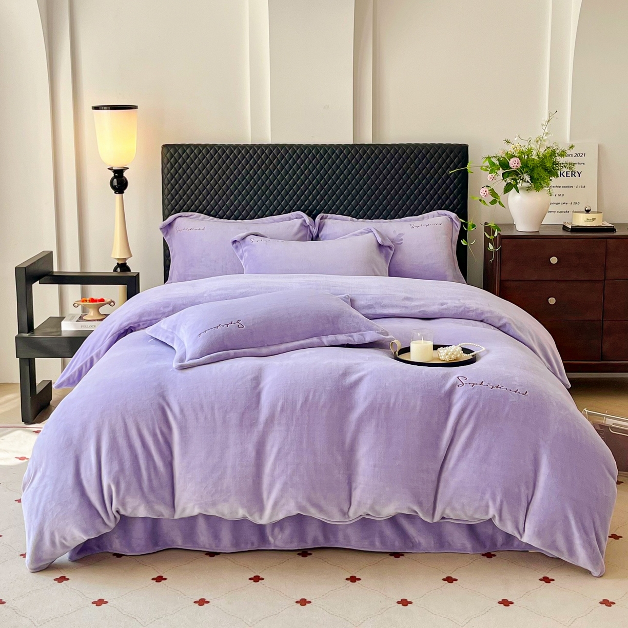 91家纺网 家纺一手货源 找家纺 庭笙 2025新款加厚牛奶绒8斤/9斤纯色蓄热保暖四件套-米莱 米莱-紫