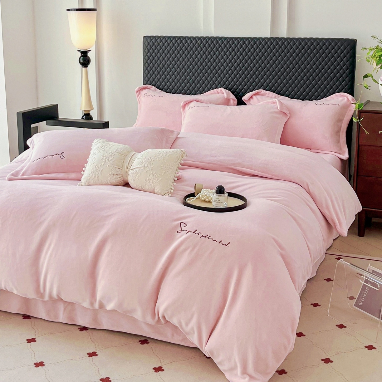 91家纺网 家纺一手货源 找家纺 庭笙 2025新款加厚牛奶绒8斤/9斤纯色蓄热保暖四件套-米莱 米莱-粉