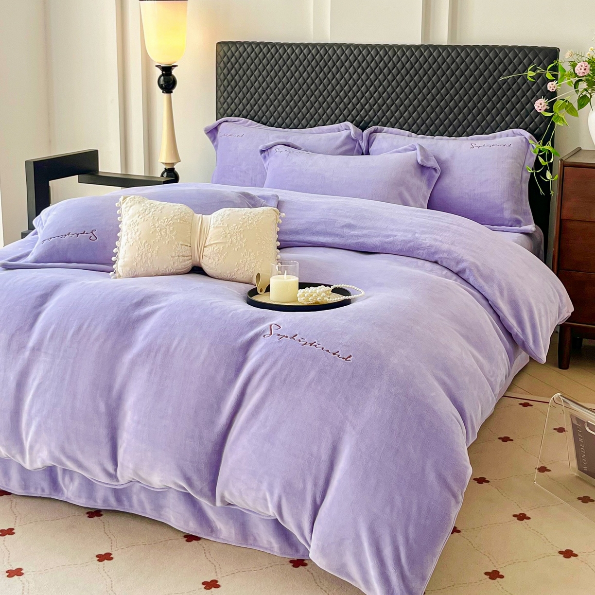 91家纺网 家纺一手货源 找家纺 庭笙 2025新款加厚牛奶绒8斤/9斤纯色蓄热保暖四件套-米莱 米莱-紫